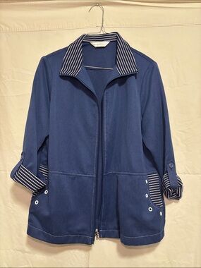 Allison Daley Navy Jacket with Striped Trim Size Large